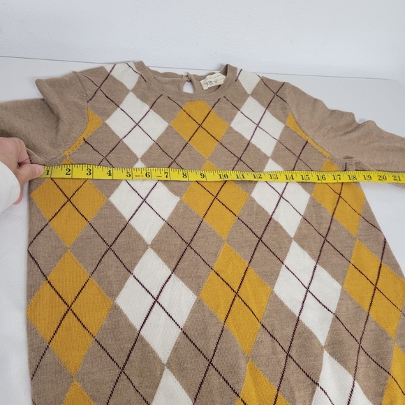 La Maille Sezane Merino Wool Jumper Argyle Pattern Sweater in Master, Camel - Picture 12 of 15